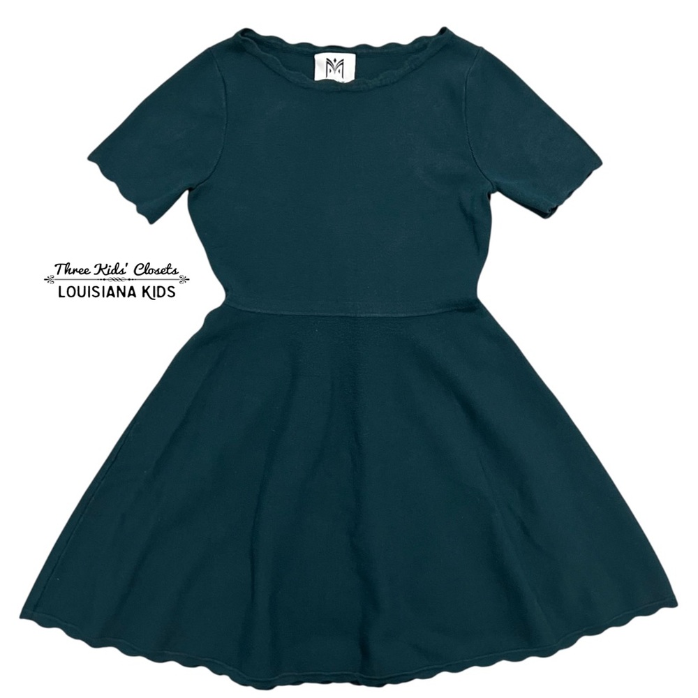 Milly Minis 10Y Forest Green Scalloped Short Sleeve Flare Dress